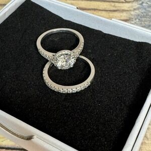 Ring Set 925 Sterling Silver Ladies Round Cut Bridal  Sz 6.5 Cubic Zirconia